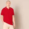 image:imageAmazon Essentials Mens SlimFit Cotton Pique Polo Shirt Short Sleeve CollaredRed Thin Stripe
