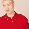 image:imageAmazon Essentials Mens SlimFit Cotton Pique Polo Shirt Short Sleeve CollaredRed Thin Stripe