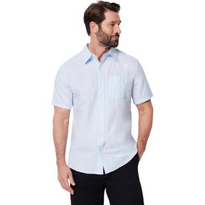 image:imageAmazon Essentials Mens Regular Fit Short Sleeve Linen ShirtLight Blue