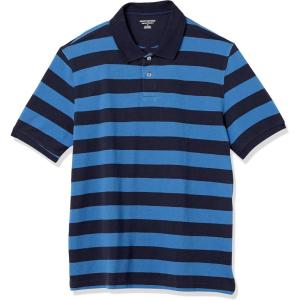 image:imageAmazon Essentials Mens RegularFit Short Sleeve Cotton Pique Polo Shirt Available in Big amp TallBlack Blue Stripe