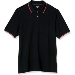image:imageAmazon Essentials Mens RegularFit Short Sleeve Cotton Pique Polo Shirt Available in Big amp TallBlack Red White Thin Stripe