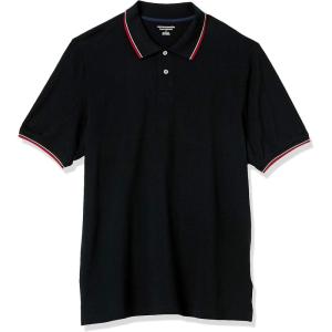 image:imageAmazon Essentials Mens RegularFit Short Sleeve Cotton Pique Polo Shirt Available in Big amp TallBlackWhite and Red Tipped