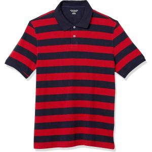 image:imageAmazon Essentials Mens RegularFit Short Sleeve Cotton Pique Polo Shirt Available in Big amp TallRedNavy Rugby Stripe