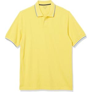 image:imageAmazon Essentials Mens RegularFit Short Sleeve Cotton Pique Polo Shirt Available in Big amp TallYellow Twin Stripe