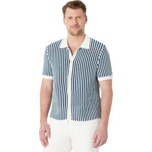 image:imageAmazon Essentials Mens RelaxedFit Short Sleeve ButtonDown Resort Knit Button Down ShirtDark Blue Stripe Knit