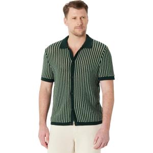 image:imageAmazon Essentials Mens RelaxedFit Short Sleeve ButtonDown Resort Knit Button Down ShirtDark Green Stripe Knit