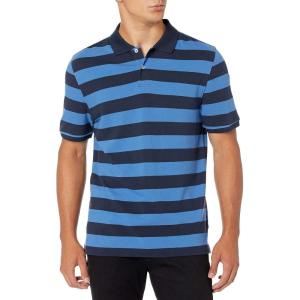 image:imageAmazon Essentials Mens SlimFit Cotton Pique Polo Shirt Short Sleeve CollaredBlack Blue Rugby Stripe