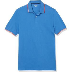 image:imageAmazon Essentials Mens SlimFit Cotton Pique Polo Shirt Short Sleeve CollaredBlue Thin Stripe