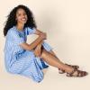 image:imageAmazon Essentials Womens Fit and Flare HalfSleeve Waisted Midi ALine Dress with PocketsBlue White French Stripe