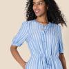 image:imageAmazon Essentials Womens Fit and Flare HalfSleeve Waisted Midi ALine Dress with PocketsBlue White French Stripe