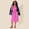 image:imageAmazon Essentials Womens Fit and Flare HalfSleeve Waisted Midi ALine Dress with PocketsBright Pink