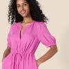 image:imageAmazon Essentials Womens Fit and Flare HalfSleeve Waisted Midi ALine Dress with PocketsBright Pink