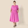 image:imageAmazon Essentials Womens Fit and Flare HalfSleeve Waisted Midi ALine Dress with PocketsBright Pink