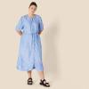 image:imageAmazon Essentials Womens Fit and Flare HalfSleeve Waisted Midi ALine Dress with PocketsFrench BlueWhite Stripe