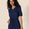 image:imageAmazon Essentials Womens Fit and Flare HalfSleeve Waisted Midi ALine Dress with PocketsNavy