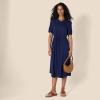 image:imageAmazon Essentials Womens Fit and Flare HalfSleeve Waisted Midi ALine Dress with PocketsNavy