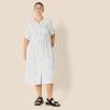 image:imageAmazon Essentials Womens Fit and Flare HalfSleeve Waisted Midi ALine Dress with PocketsOff White Micro Confetti Print