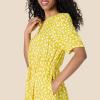 image:imageAmazon Essentials Womens Fit and Flare HalfSleeve Waisted Midi ALine Dress with PocketsWhite Yellow Petal Print