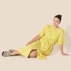 image:imageAmazon Essentials Womens Fit and Flare HalfSleeve Waisted Midi ALine Dress with PocketsWhite Yellow Petal Print