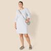 image:imageAmazon Essentials Womens Long Sleeve Crewneck Fleece AboveTheKnee Dress with Ribbed DetailLight Grey Heather