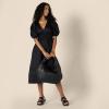 image:imageAmazon Essentials Womens RegularFit Cotton Sateen Puff Sleeve Midi Dress VNeckBlack