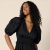 image:imageAmazon Essentials Womens RegularFit Cotton Sateen Puff Sleeve Midi Dress VNeckBlack