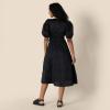 image:imageAmazon Essentials Womens RegularFit Cotton Sateen Puff Sleeve Midi Dress VNeckBlack