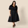 image:imageAmazon Essentials Womens RegularFit Cotton Sateen Puff Sleeve Midi Dress VNeckBlack