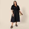 image:imageAmazon Essentials Womens RegularFit Cotton Sateen Puff Sleeve Midi Dress VNeckBlack