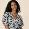 image:imageAmazon Essentials Womens RegularFit Cotton Sateen Puff Sleeve Midi Dress VNeckBlack Ivory Folk Floral