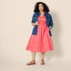 image:imageAmazon Essentials Womens RegularFit Cotton Sateen Puff Sleeve Midi Dress VNeckCoral Pink