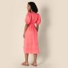 image:imageAmazon Essentials Womens RegularFit Cotton Sateen Puff Sleeve Midi Dress VNeckCoral Pink