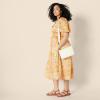 image:imageAmazon Essentials Womens RegularFit Cotton Sateen Puff Sleeve Midi Dress VNeckGolden Yellow Beige Folk Floral Multi