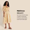 image:imageAmazon Essentials Womens RegularFit Cotton Sateen Puff Sleeve Midi Dress VNeckGolden Yellow Beige Folk Floral Multi