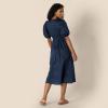 image:imageAmazon Essentials Womens RegularFit Cotton Sateen Puff Sleeve Midi Dress VNeckNavy