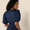 image:imageAmazon Essentials Womens RegularFit Cotton Sateen Puff Sleeve Midi Dress VNeckNavy