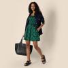 image:imageAmazon Essentials Womens RegularFit Cotton Sateen Smocked Bodice Short DressDark Green Birds