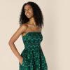 image:imageAmazon Essentials Womens RegularFit Cotton Sateen Smocked Bodice Short DressDark Green Green Birds