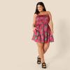 image:imageAmazon Essentials Womens RegularFit Cotton Sateen Smocked Bodice Short DressHot Pink Red Leafy Floral