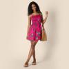 image:imageAmazon Essentials Womens RegularFit Cotton Sateen Smocked Bodice Short DressHot Pink Red Leafy Floral