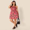 image:imageAmazon Essentials Womens RegularFit Cotton Sateen Smocked Bodice Short DressHot Pink Red Leafy Floral