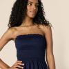 image:imageAmazon Essentials Womens RegularFit Cotton Sateen Smocked Bodice Short DressNavy