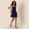 image:imageAmazon Essentials Womens RegularFit Cotton Sateen Smocked Bodice Short DressNavy