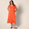 image:imageAmazon Essentials Womens Stretchy Jersey VNeck Short Sleeve Midi Length DressCoral Orange