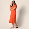 image:imageAmazon Essentials Womens Stretchy Jersey VNeck Short Sleeve Midi Length DressCoral Orange