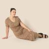 image:imageAmazon Essentials Womens Stretchy Jersey VNeck Short Sleeve Midi Length DressDark Camel  Small Ikat Animal