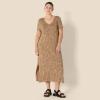 image:imageAmazon Essentials Womens Stretchy Jersey VNeck Short Sleeve Midi Length DressDark Camel  Small Ikat Animal