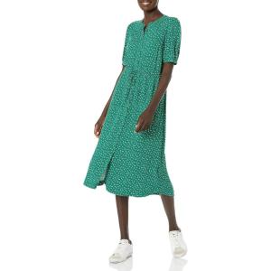 image:imageAmazon Essentials Womens Fit and Flare HalfSleeve Waisted Midi ALine Dress with PocketsGreen Vine Leaf Print