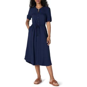 image:imageAmazon Essentials Womens Fit and Flare HalfSleeve Waisted Midi ALine Dress with PocketsNavy