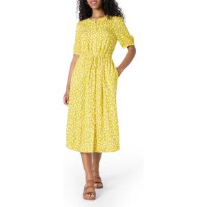 image:imageAmazon Essentials Womens Fit and Flare HalfSleeve Waisted Midi ALine Dress with PocketsWhite Yellow Petal Print